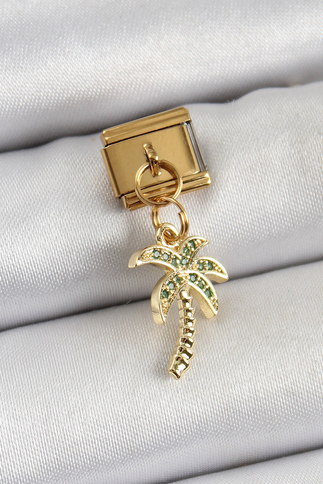 EBJ 316L Stainless Steel Palm Tree Model Charm with Zircon Stone in Gold Color by Nomination - Matamoros