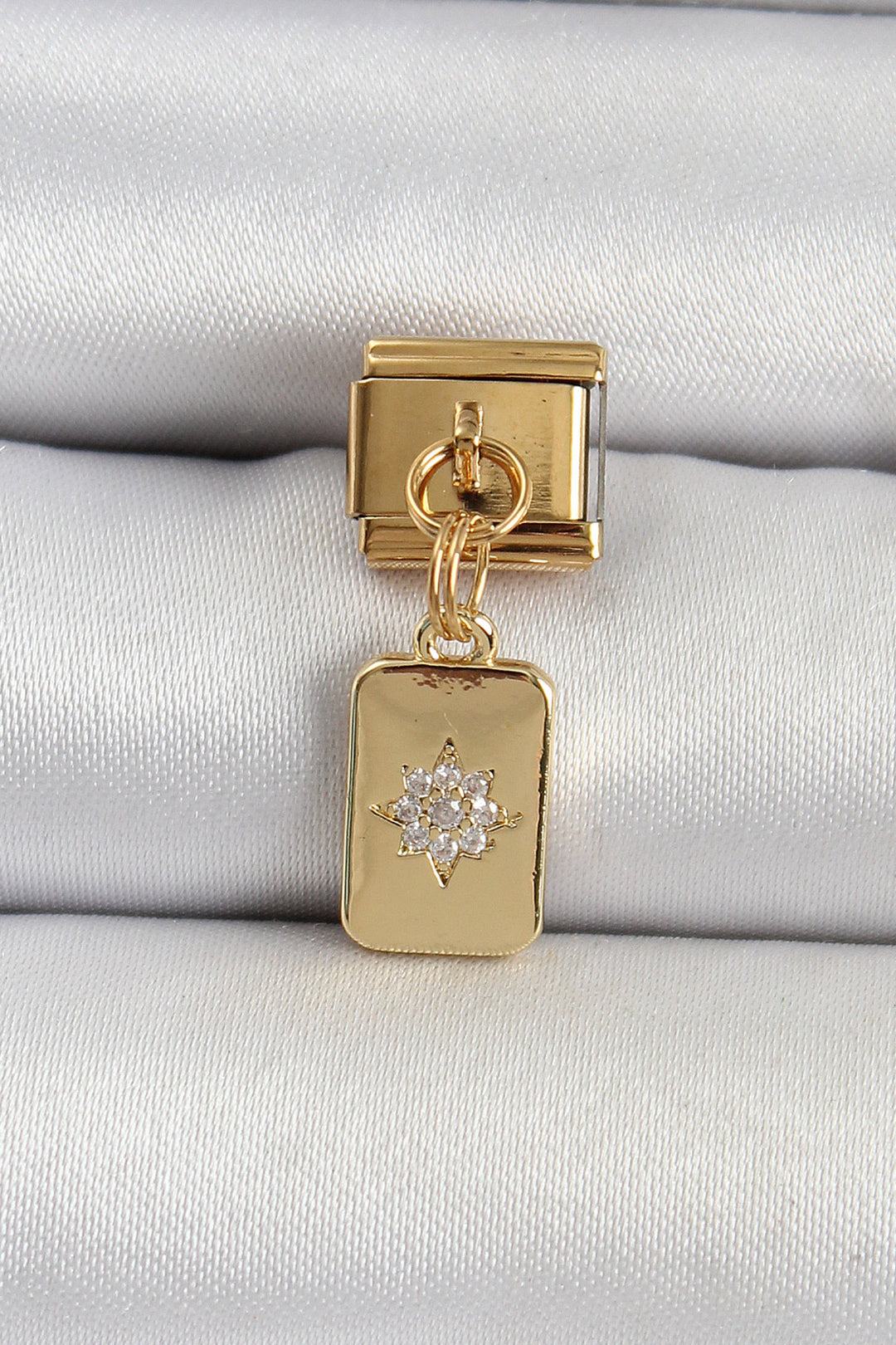 EBJ 316L Stainless Steel Dangling Star Charm with Zircon Stone Rectangular Model Gold Color Nomination Charm - Maladzyechna