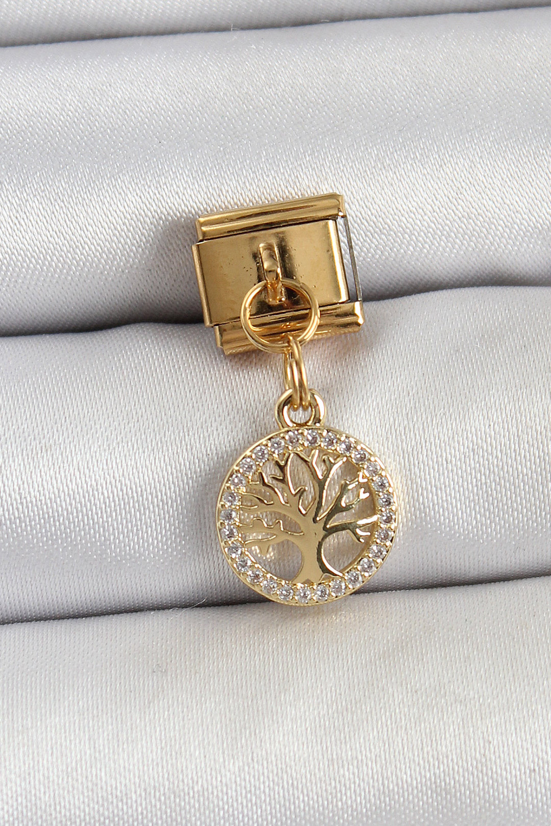 EBJ 316L Stainless Steel Dangling Tree of Life Model Gold Color Nomination Charm with Zircon Stone - Goshen