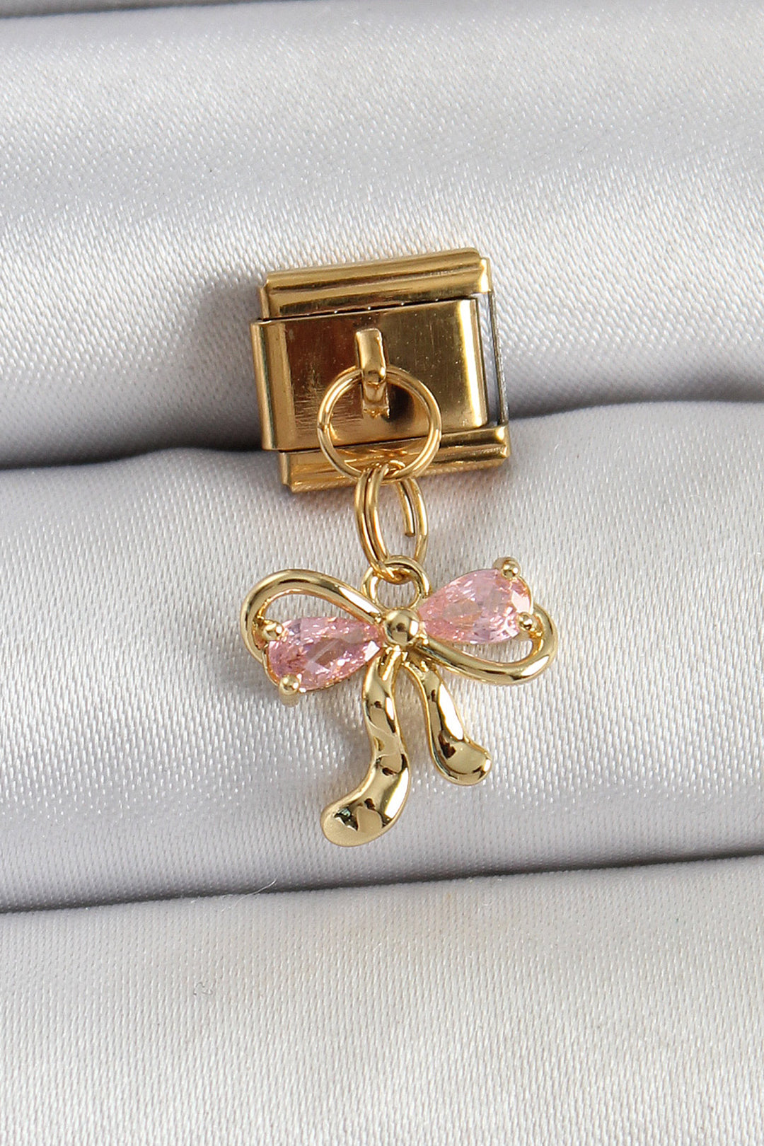 EBJ 316L Stainless Steel Dangling Zircon Stone Bow Model Gold Color Nomination Charm - Turlock