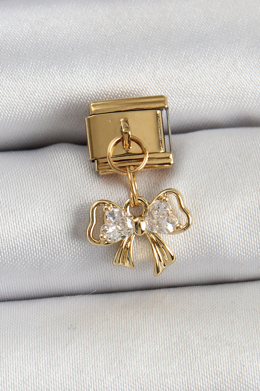 EBJ 316L Stainless Steel Dangling Zircon Stone Bow Model Gold Color Nomination Charm - Highland