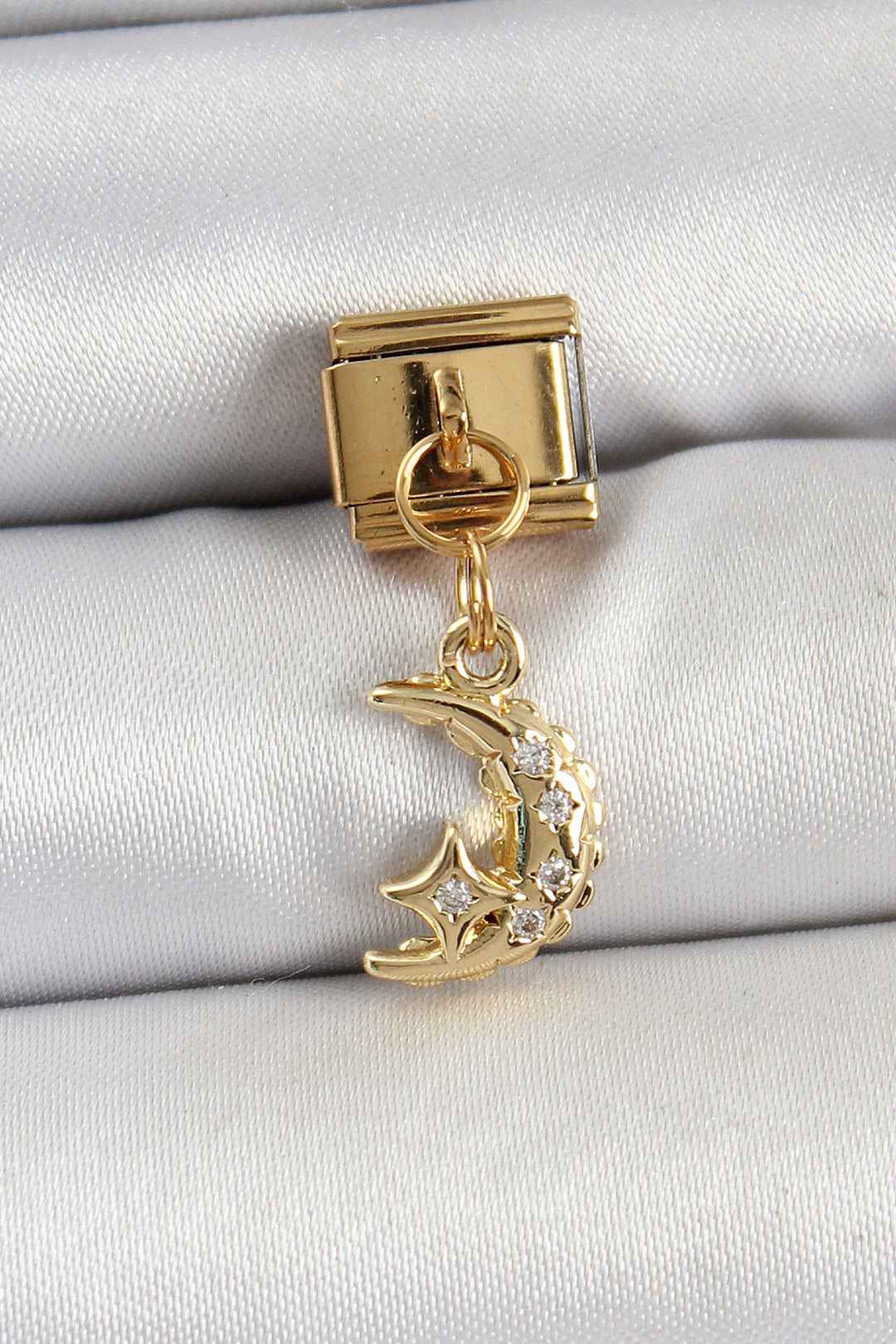 EBJ 316L Stainless Steel Dangling Zircon Stone Moon Model Gold Color Nomination Charm - Salvatierra