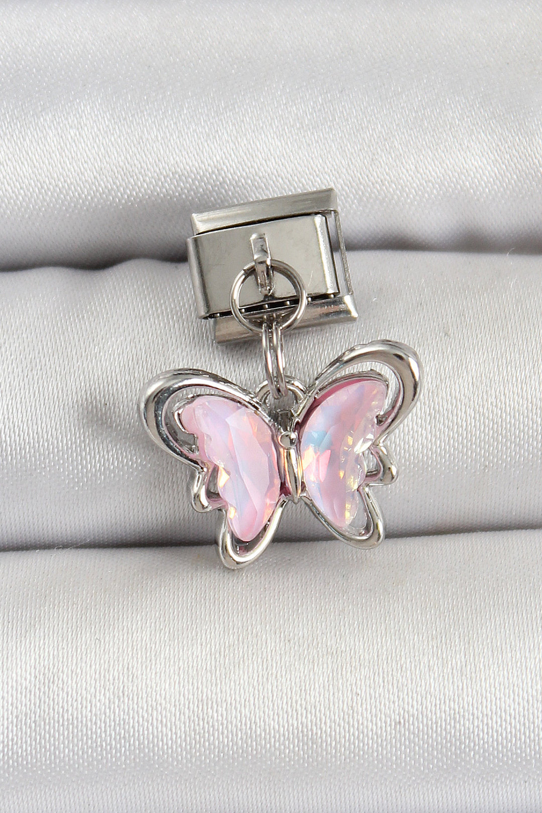 EBJ 316L Steel Silver Color Pink Butterfly Nomination Charm - Surprise