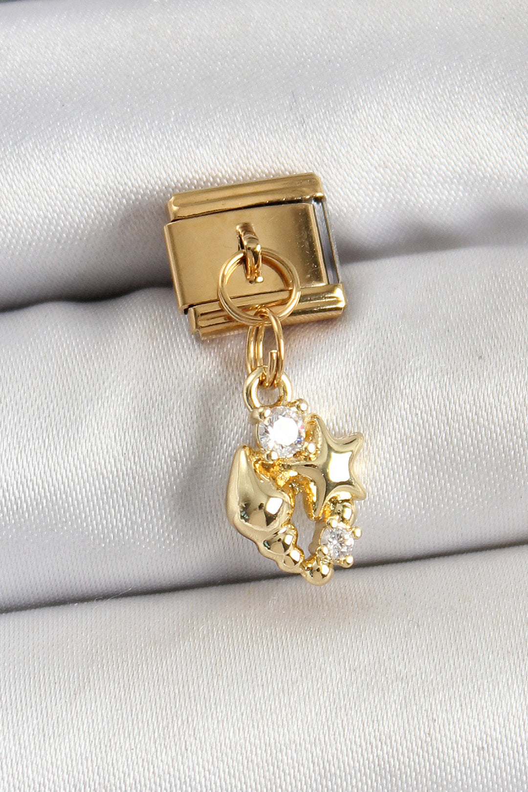 EBJ 316L Stainless Steel Dangling Zircon Stone Sea Shell and Star Model Gold Color Nomination Charm - Kempten
