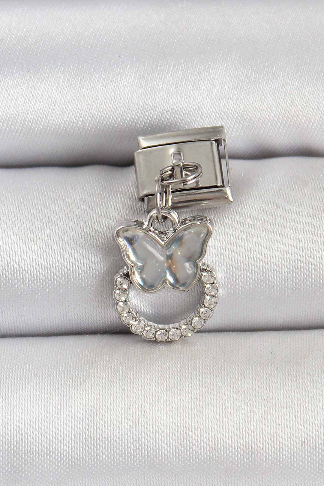EBJ 316L Stainless Steel Silver Color Stone-Set Butterfly Model Nomination Charm - Burnsville
