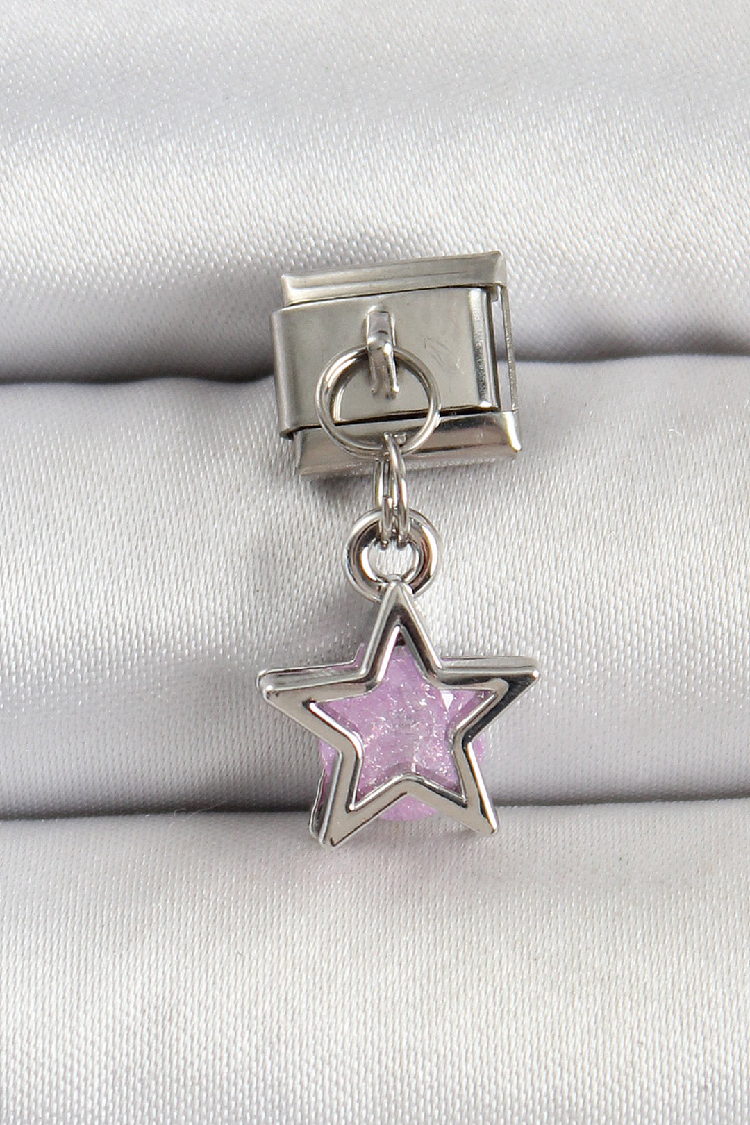 EBJ 316L Steel Silver Color Pink Stone Star Model Nomination Charm - Slonim