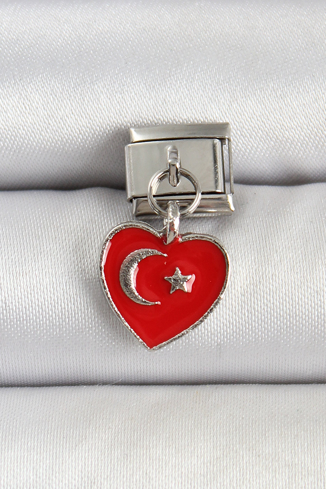 EBJ 316L Steel Silver Color Heart Turkish Flag Model Nomination Charm - Soest
