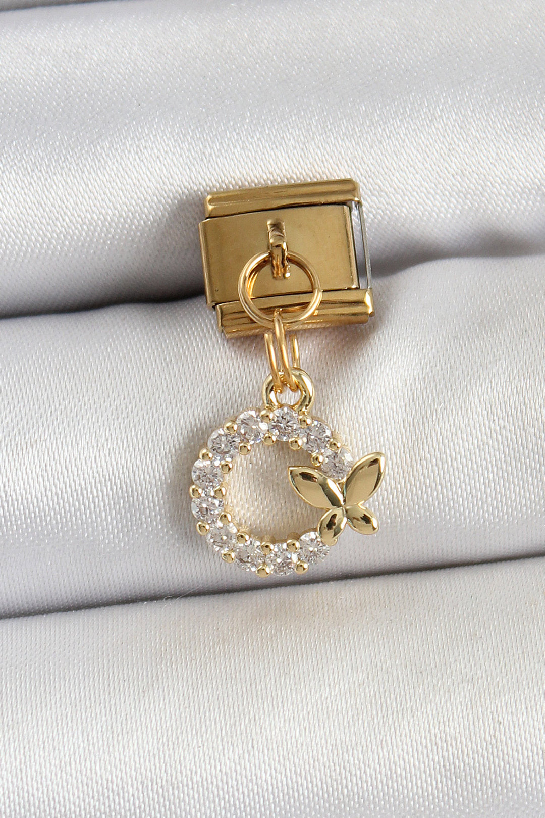 EBJ 316L Stainless Steel Dangling Butterfly Detail Ring Model Gold Color Nomination Charm with Zircon Stone - Melito di Napoli