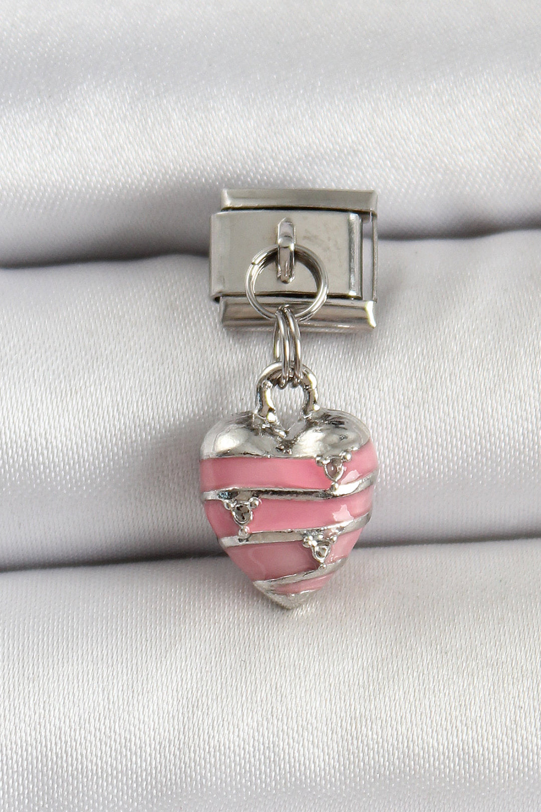 EBJ 316L Steel Silver Color Pink Heart Model Nomination Charm - Midland