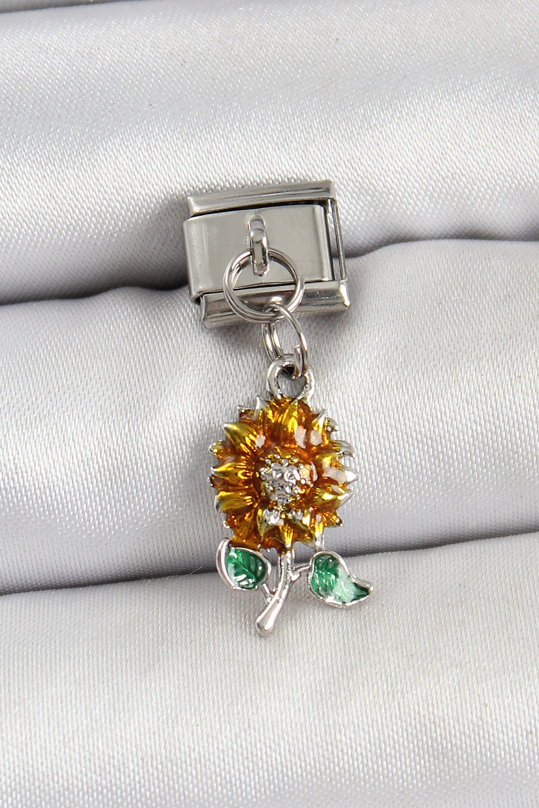 EBJ 316L Stainless Steel Dangling Sunflower Model Silver Color Nomination Charm - Sidcup
