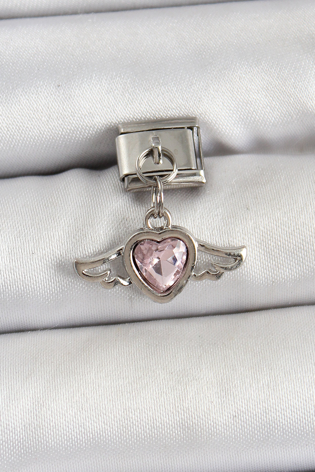 EBJ 316L Steel Silver Color Pink Winged Heart Model Nomination Charm - Friedrichshafen