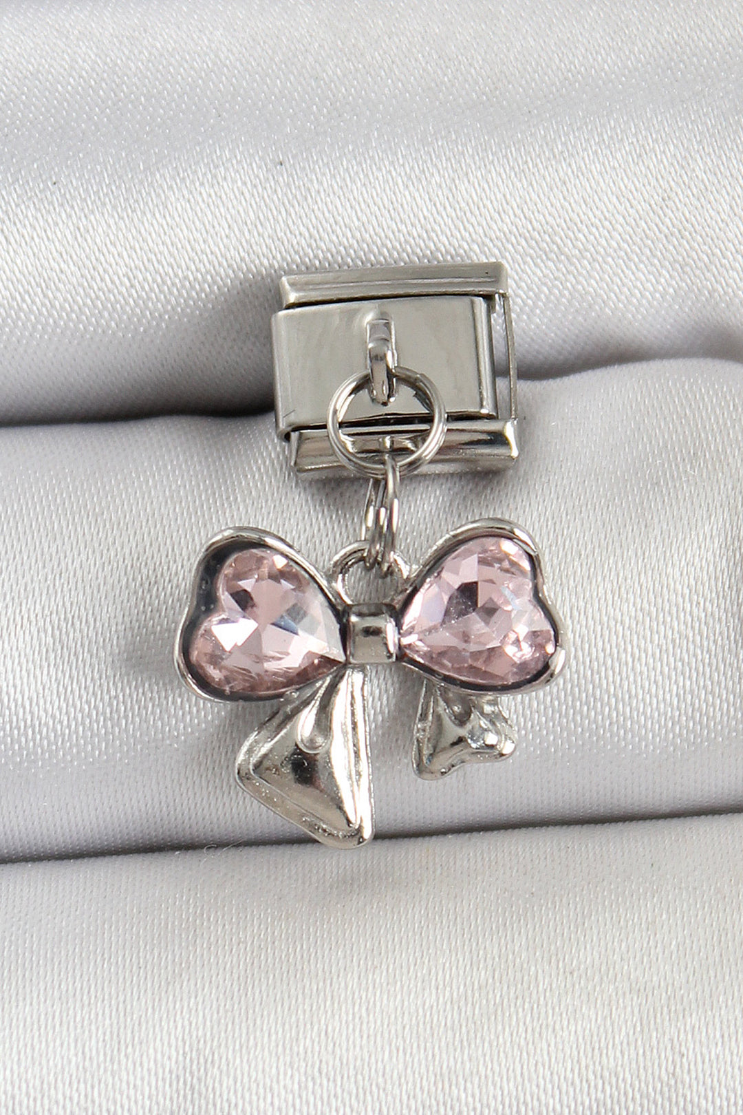 EBJ 316L Steel Silver Color Pink Bow Model Nomination Charm - Monaco