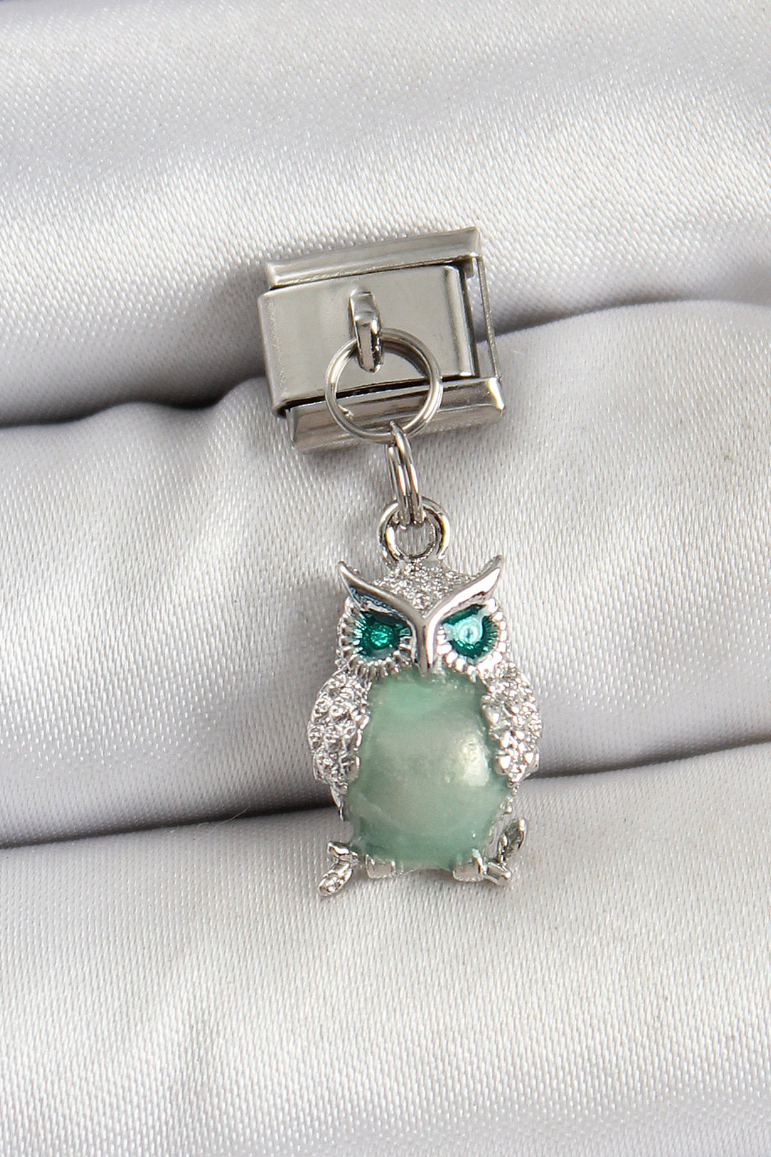 EBJ 316L Stainless Steel Dangling Owl Model Charm with Zircon Stone in Silver Color by Nomination - Botoşani