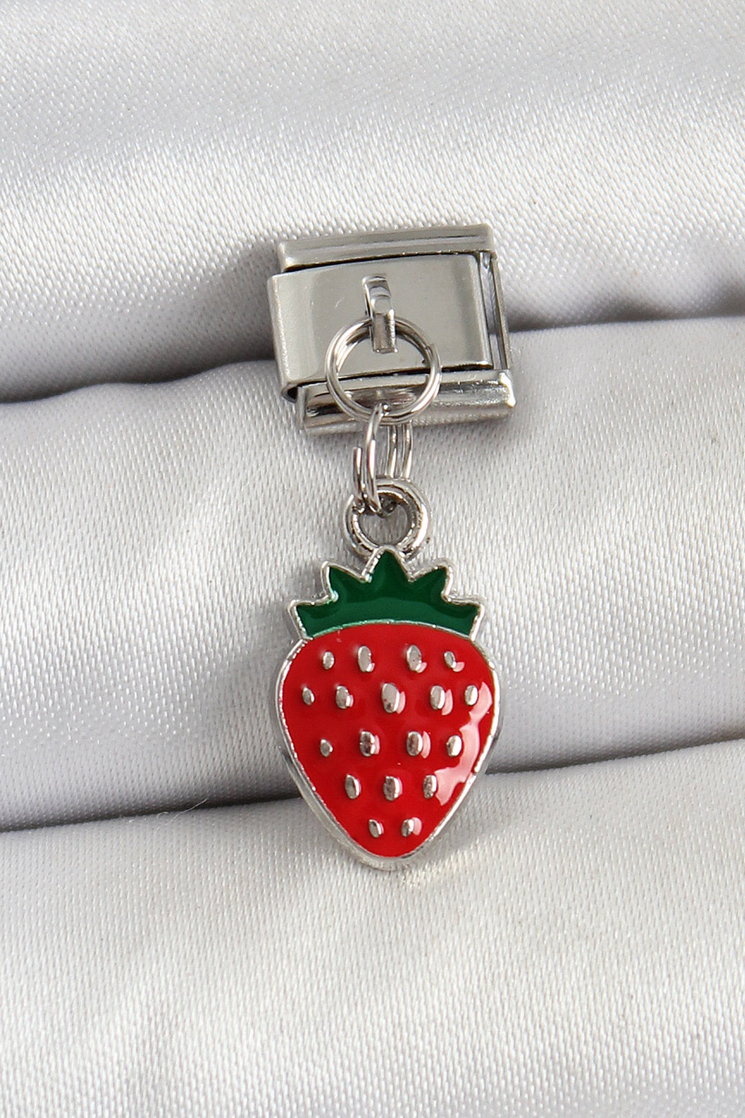 EBJ 316L Stainless Steel Dangling Strawberry Model Silver Color Nomination Charm - Lissone
