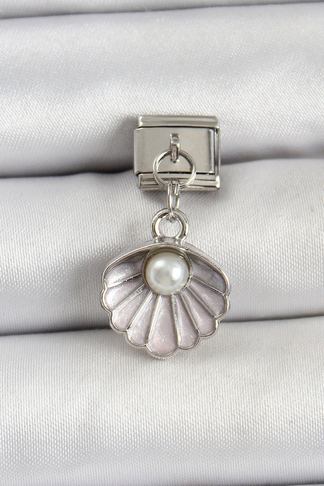 EBJ 316L Stainless Steel Dangling Pearl Detailed Oyster Model Silver Color Nomination Charm - Elyria