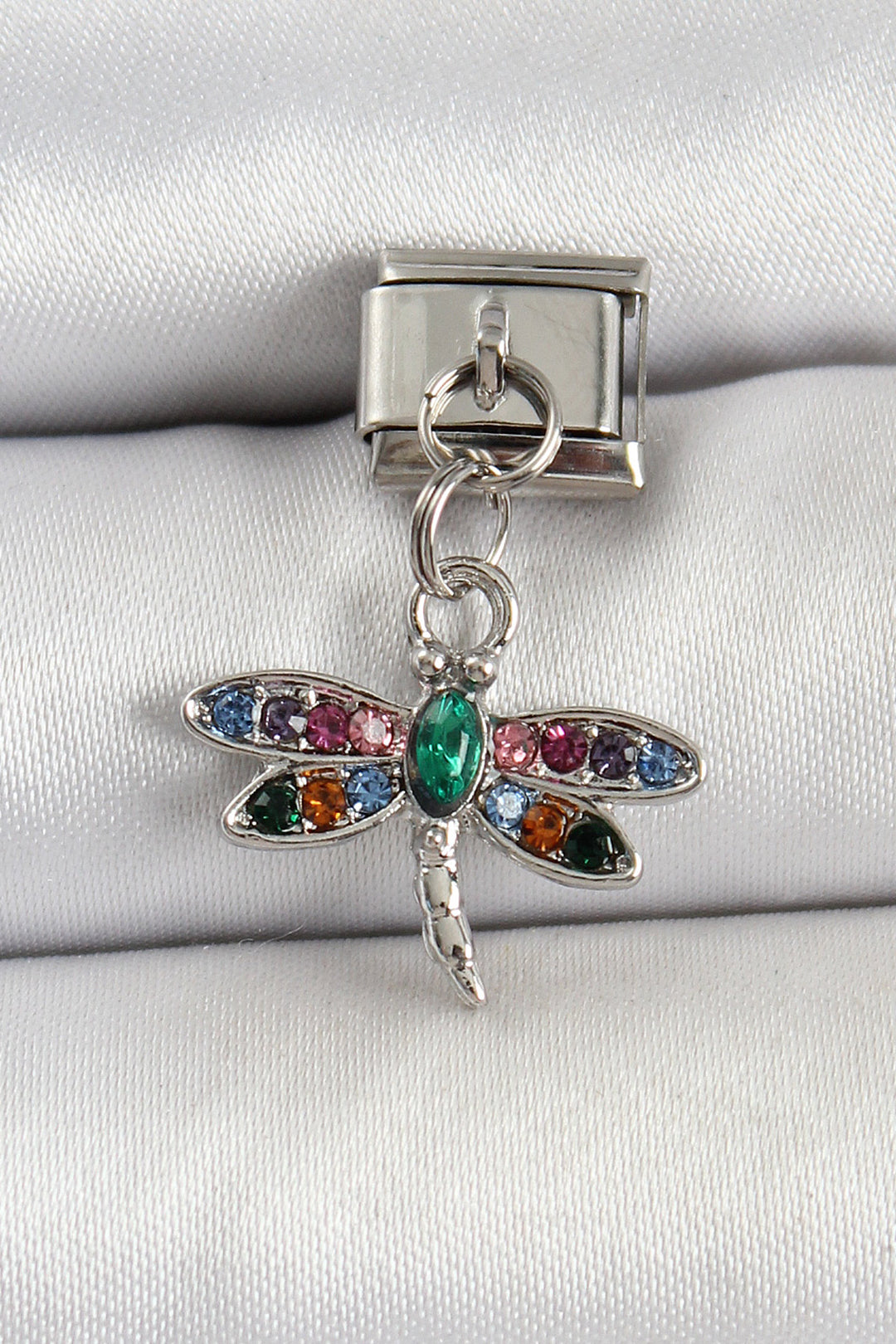 EBJ 316L Stainless Steel Dangling Dragonfly Model Charm with Colored Zircon Stone in Silver Color by Nomination - Beverwijk