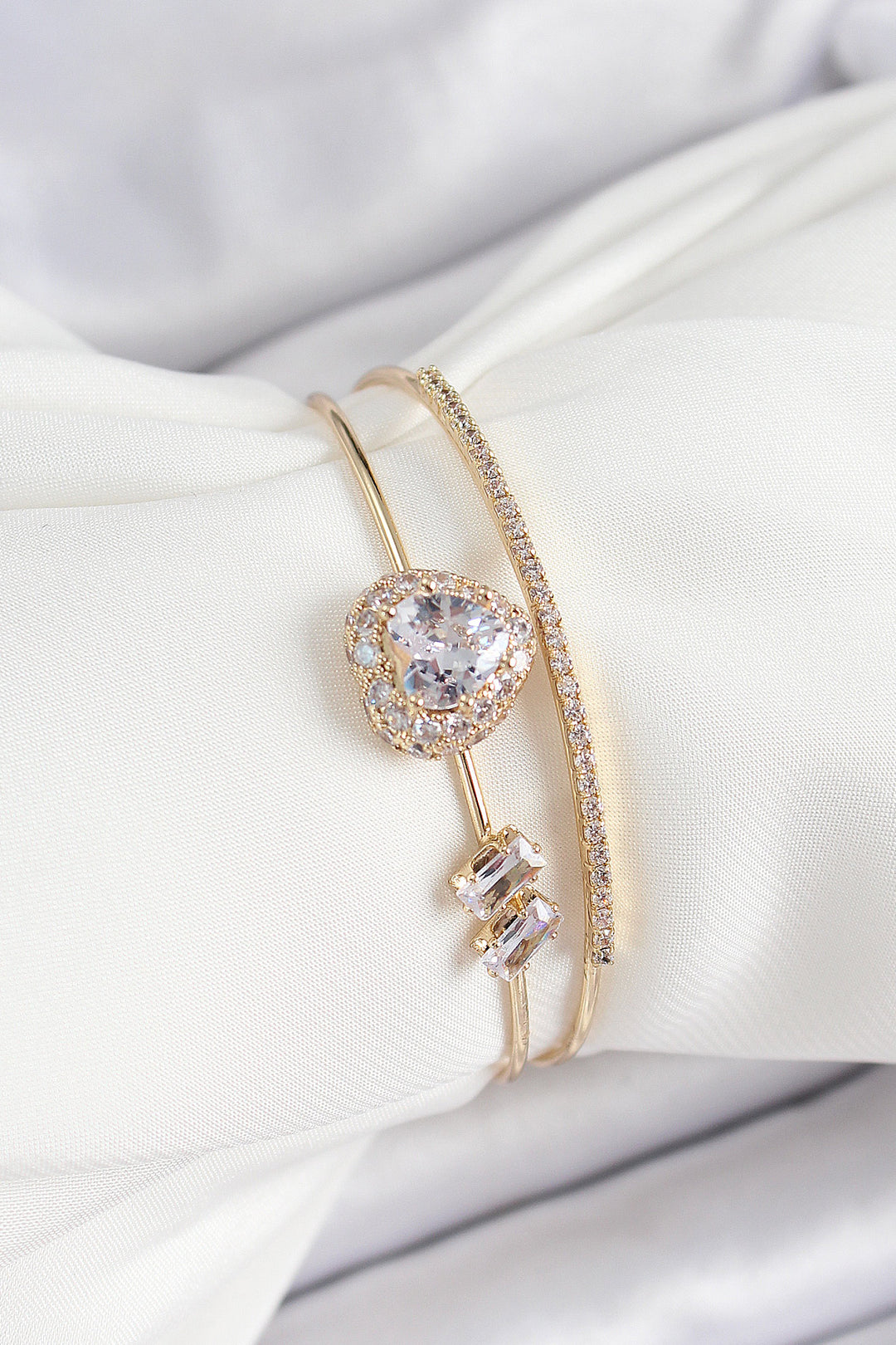 EBJ Rice Gold Color Heart Shaped Zircon Stone Women's Bracelet - Grasse