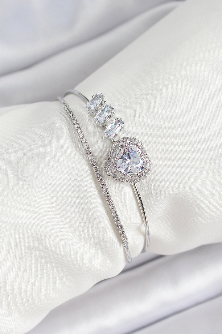 EBJ Rice Silver Color Heart Shaped Zircon Stone Women's Bracelet - Kobryn