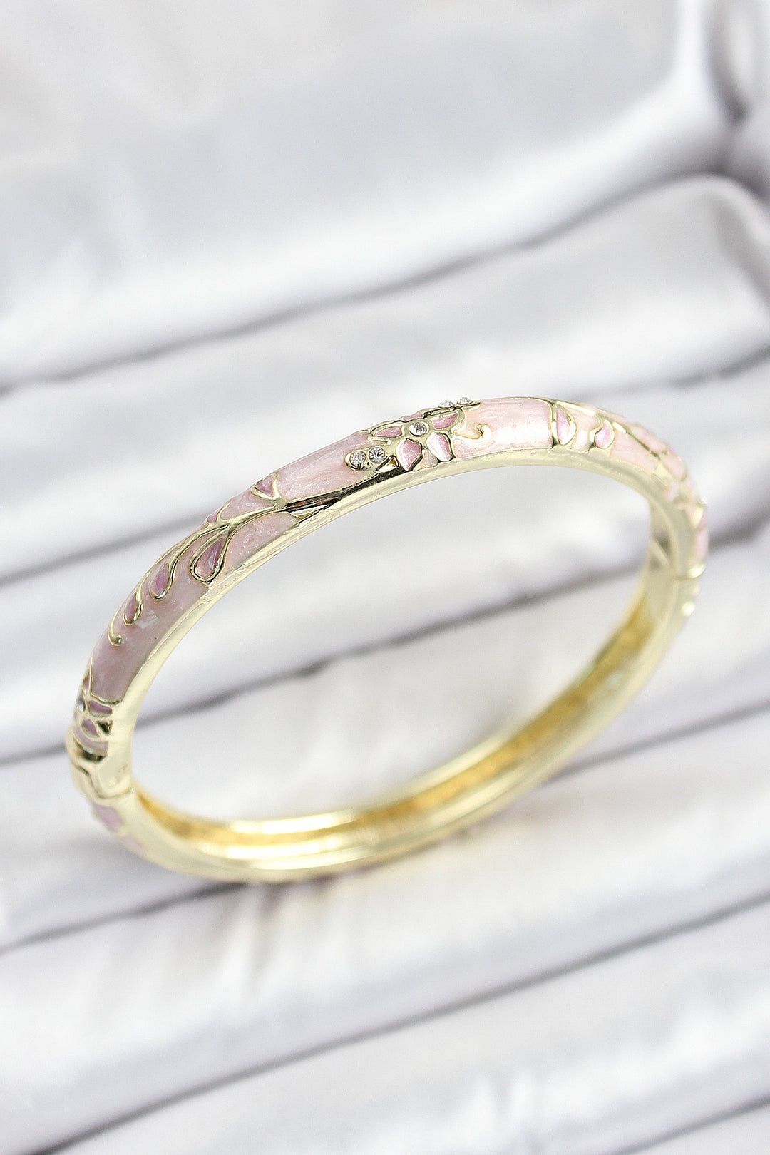 EBJ Mineli Rice Zircon Stone Pink Flower Pattern Gold Color Women's Cuff - Dublin