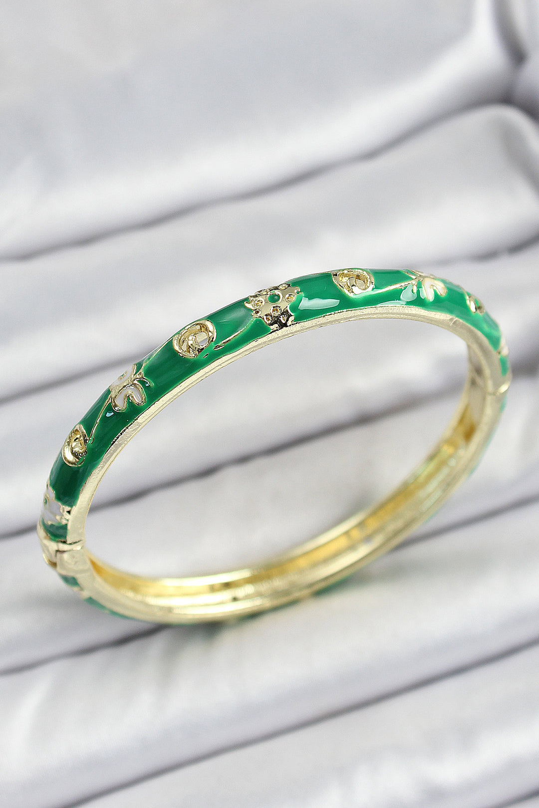 EBJ Enamel Brass Green Color Patterned Women's Cuff - Beverly