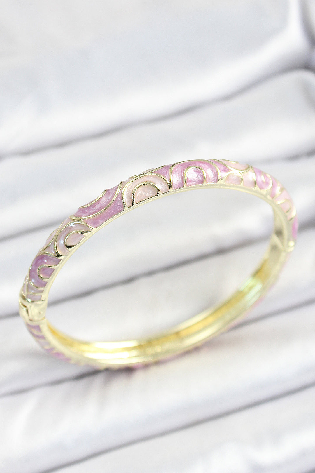 EBJ Mineli Gold Color Women's Cuff with Pink Spiral Patterned Rice Design - Surbiton