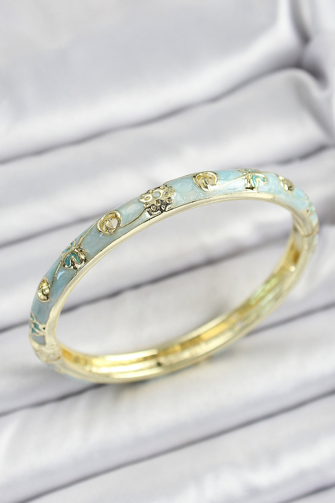 EBJ Mineli Brass Gold Color Blue Color Patterned Women's Cuff - Nettuno