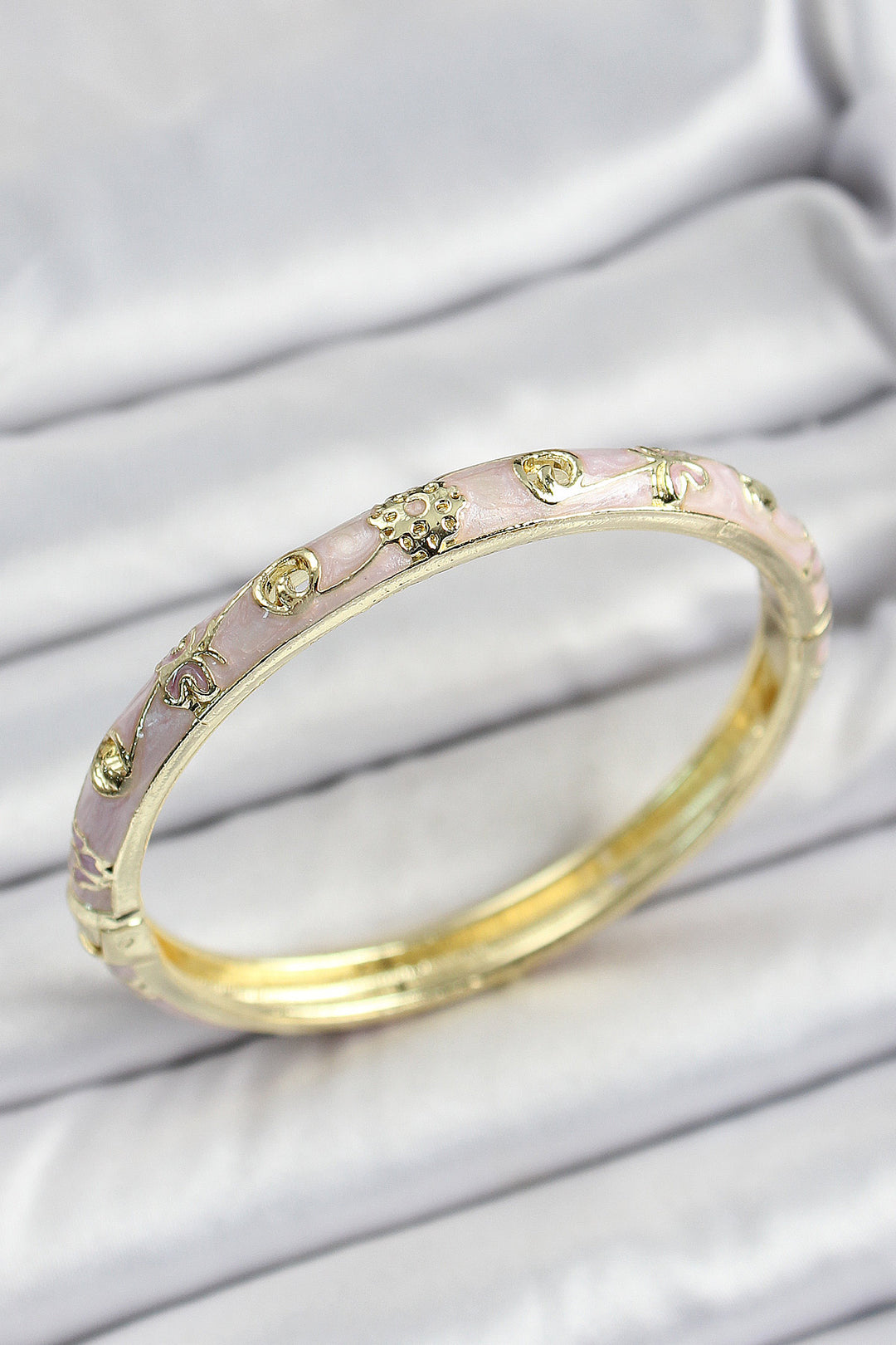 EBJ Enamel Brass Gold Color Pink Color Motif Women's Cuff - Sioux City