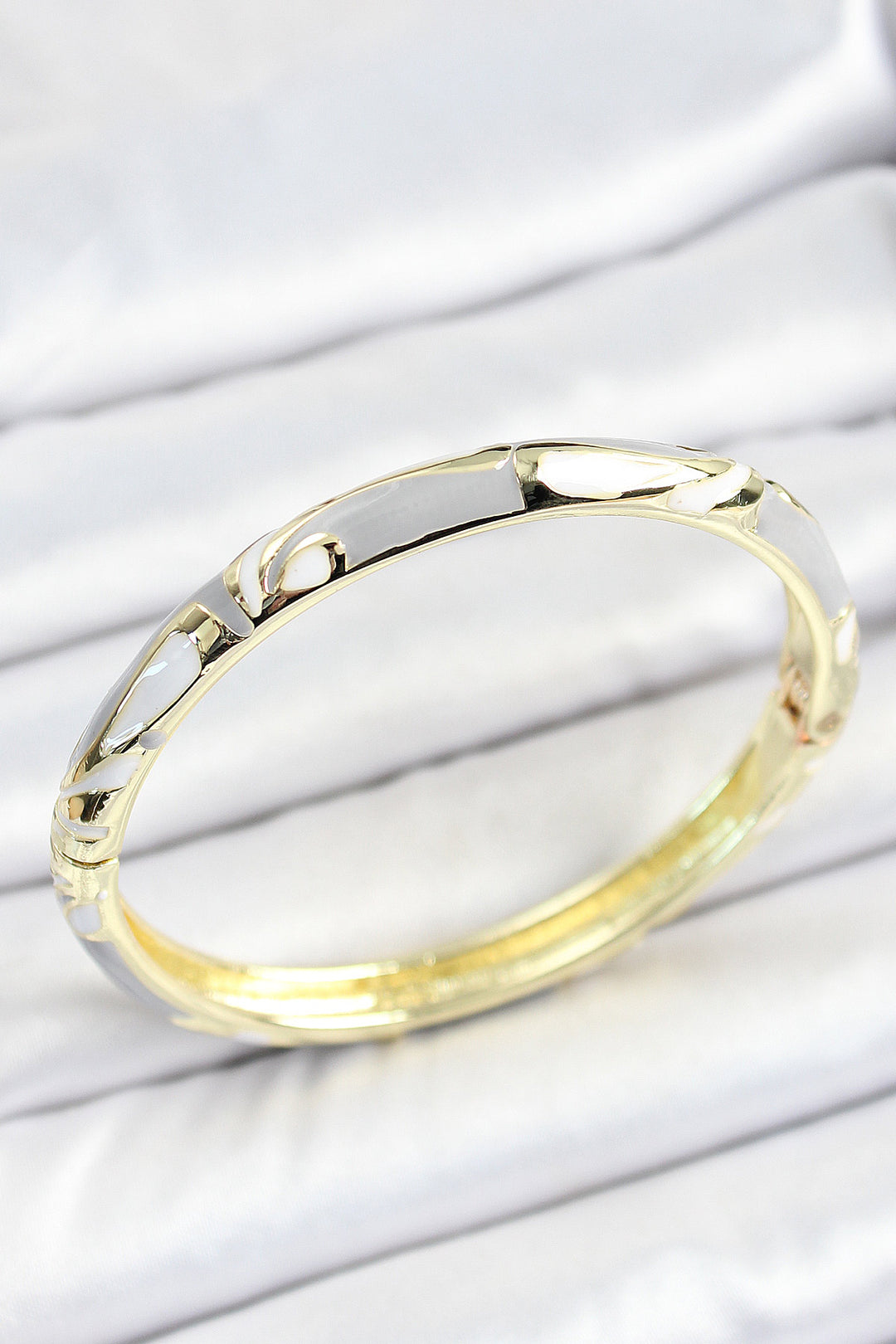 EBJ Mineli Rice Gray White Patterned Gold Color Women's Cuff - South San Francisco