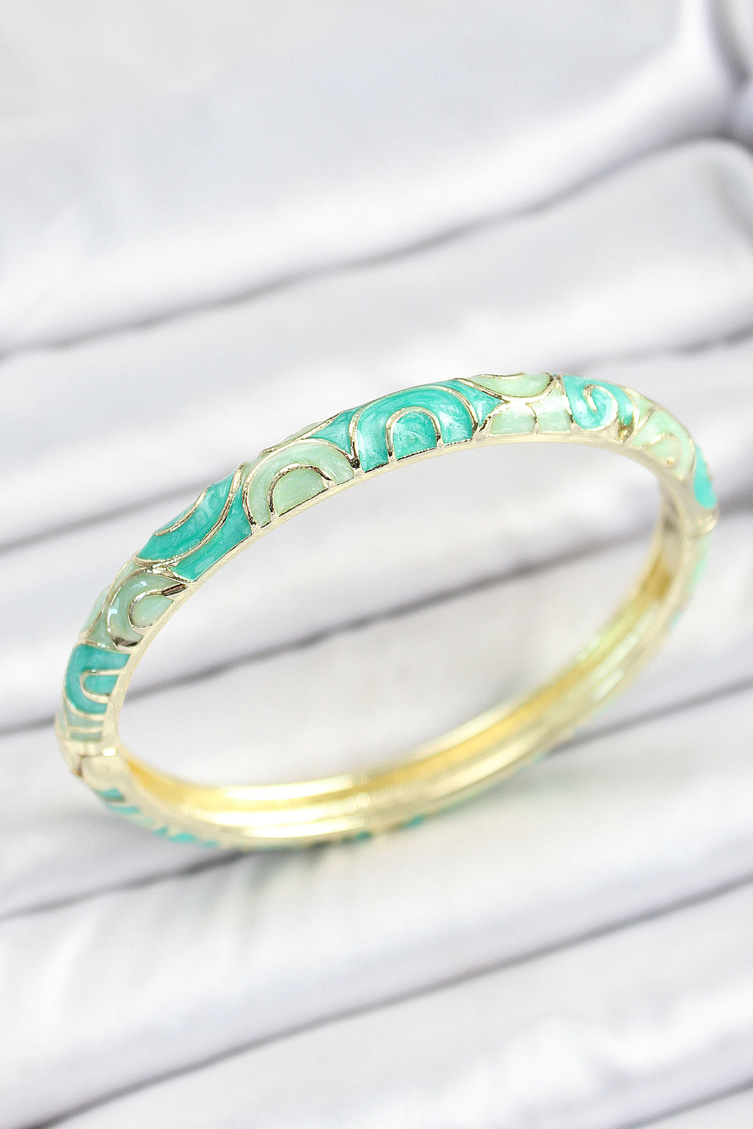 EBJ Mineli Brass Turquoise Green Spiral Patterned Gold Color Women's Cuff - Stralsund