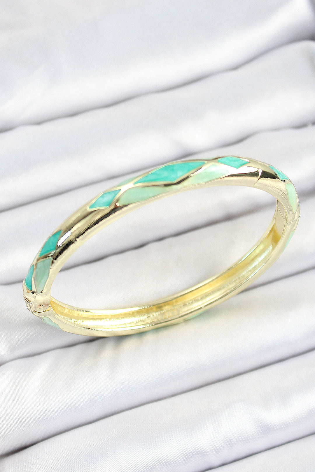 EBJ Mineli Rice Turquoise Green Baklava Pattern Gold Color Women's Cuff - Slutsk