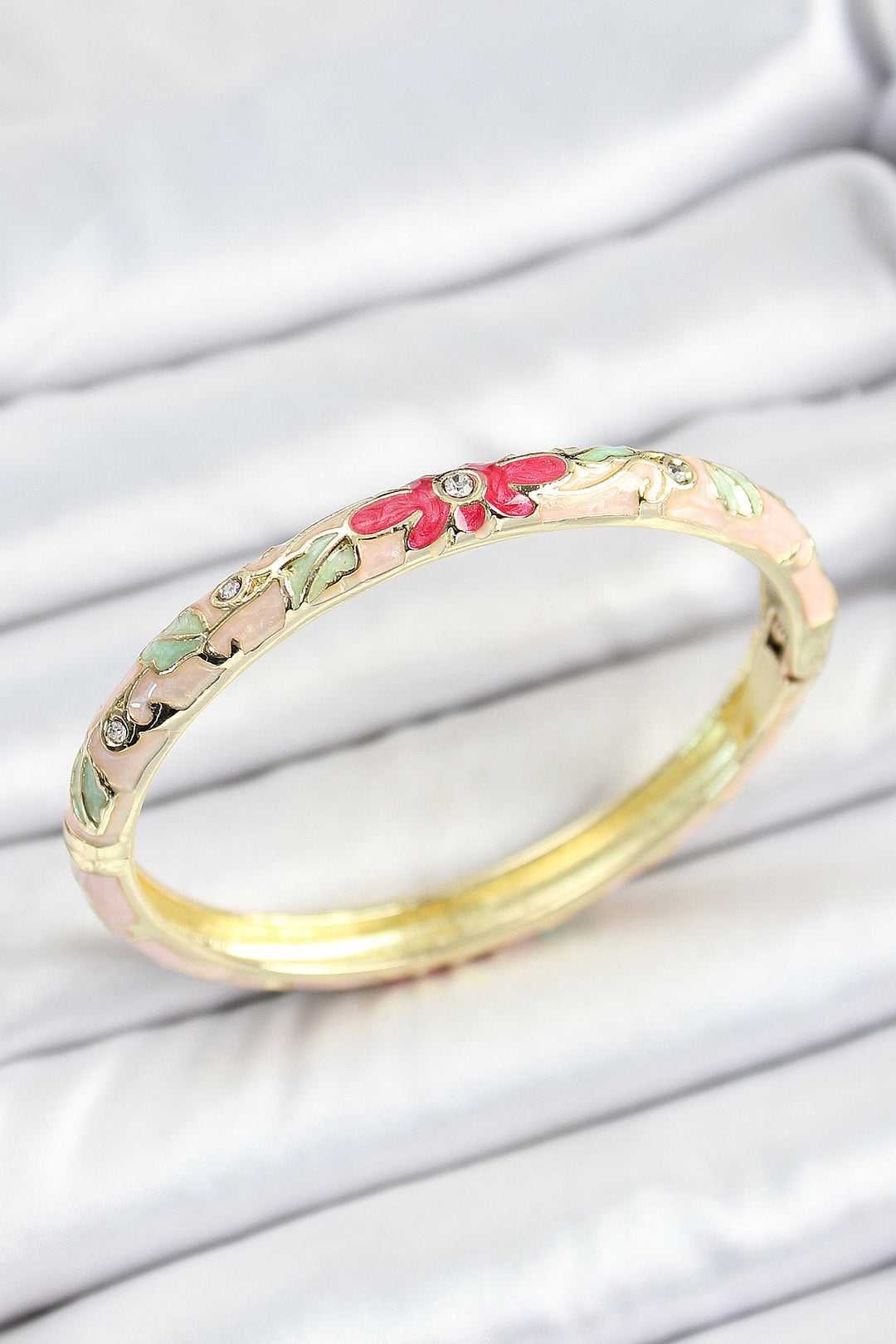 EBJ Mineli Rice Zircon Stone Green Pink Flower Pattern Gold Color Women's Bracelet - Villaflores