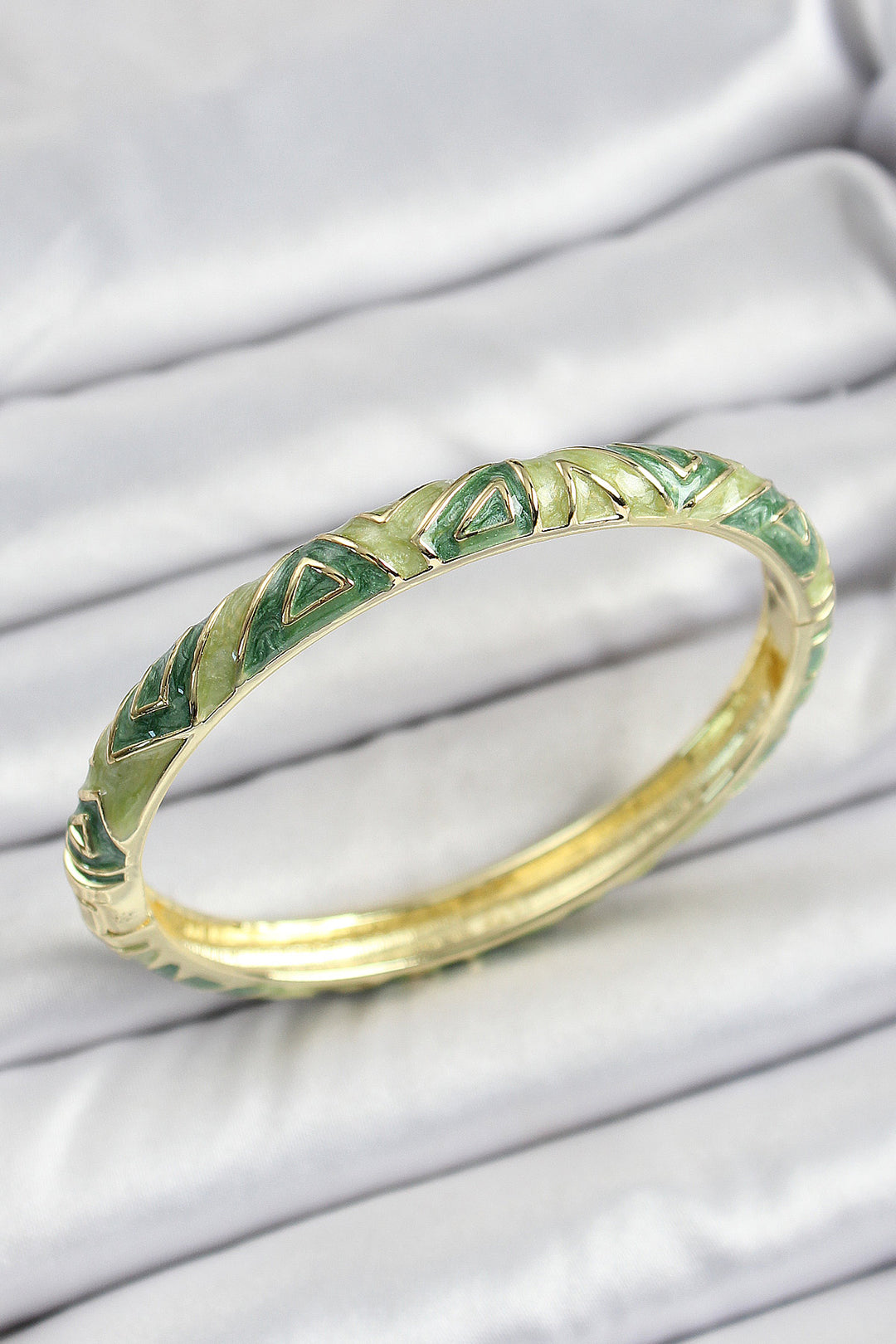 EBJ Mineli Rice Green Geometric Patterned Women's Cuff - Carcassonne
