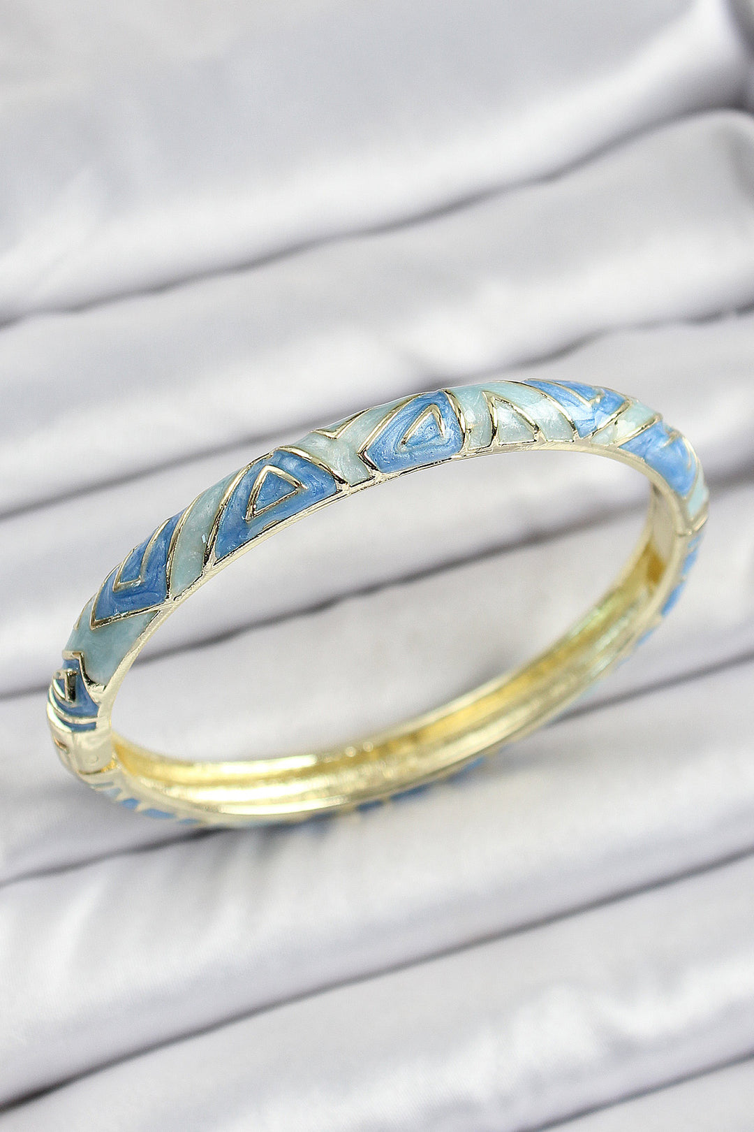 EBJ Mineli Pirinç Blue Geometric Patterned Women's Cuff - Friedrichshafen