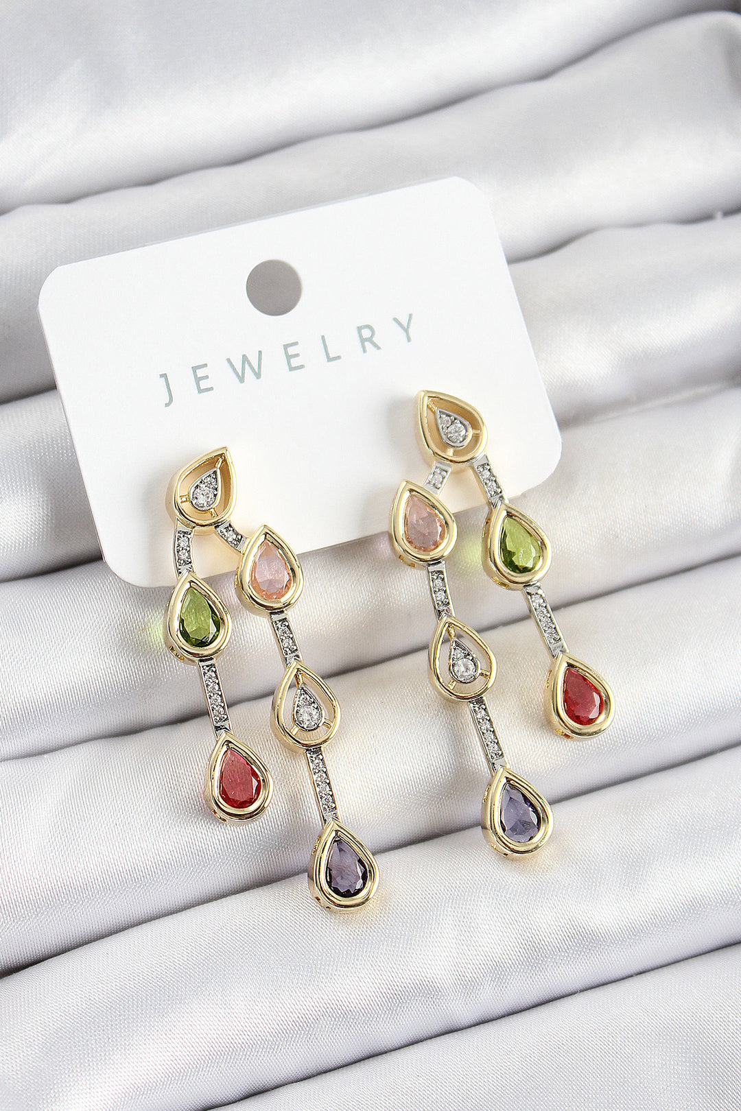 EBJ Rice Multi-Drop Model Mixed Zircon Stone Gold and Silver Color Women's Earrings - Ciudad Obregón