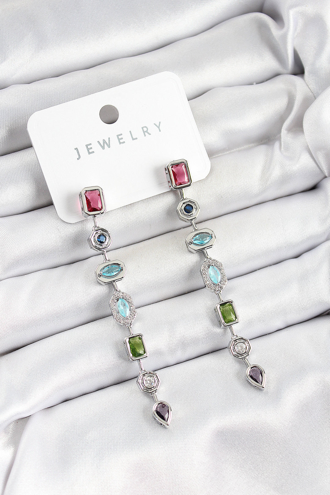 EBJ Silver Color Women's Earrings with Rice Colored Zircon Stone Pendant Model - Cheshunt