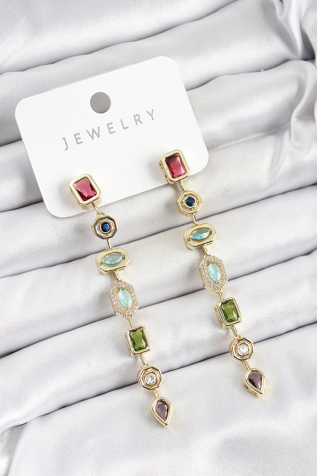 EBJ Gold Color Women's Earrings with Rice Colored Zircon Stone Pendant Model - Montebello
