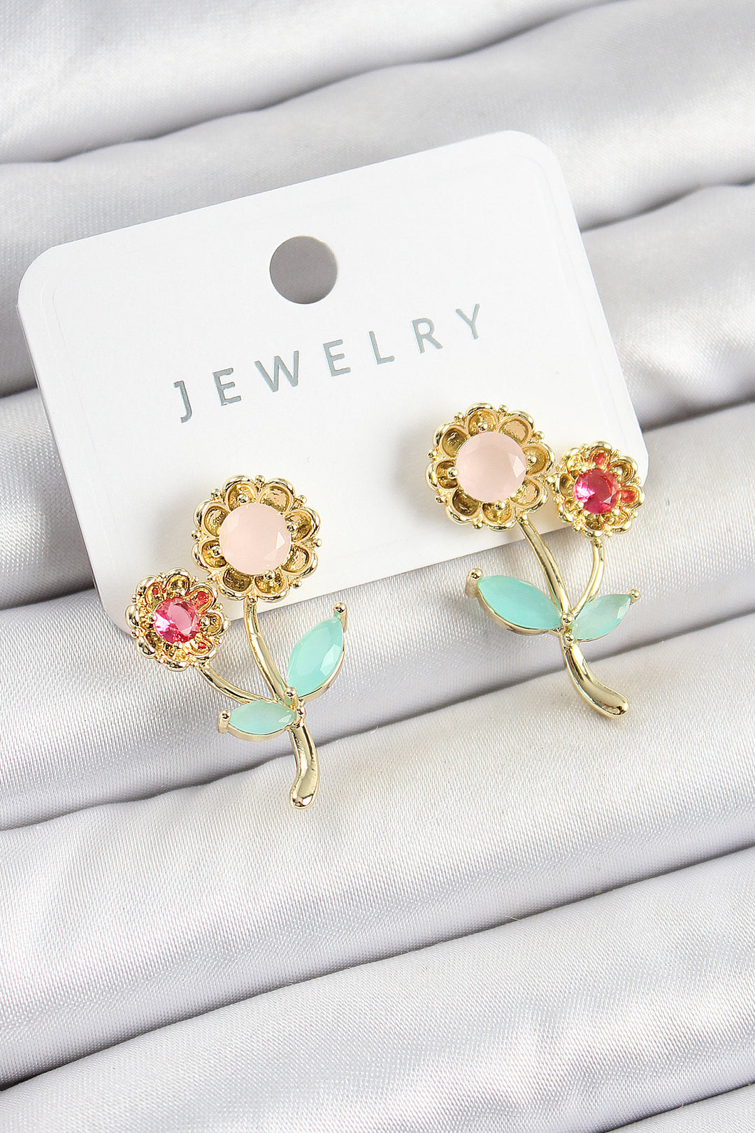 EBJ Daisy Model Gold Color Women's Earrings with Rice Colored Zircon Stone - Tlacotepec