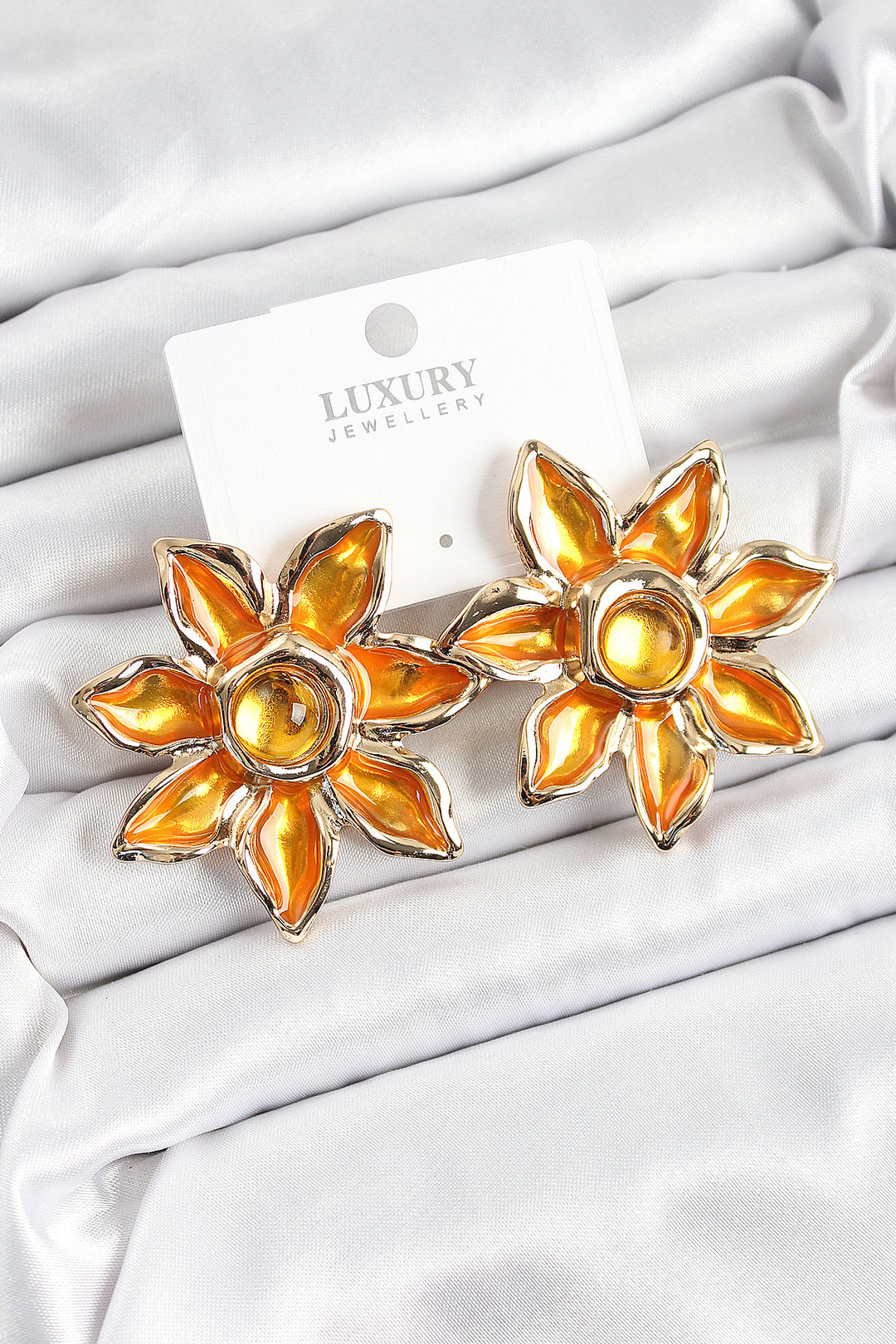 EBJ Rice Grain Enamel Flame Flower Model Gold Color Women's Earrings - Lelystad