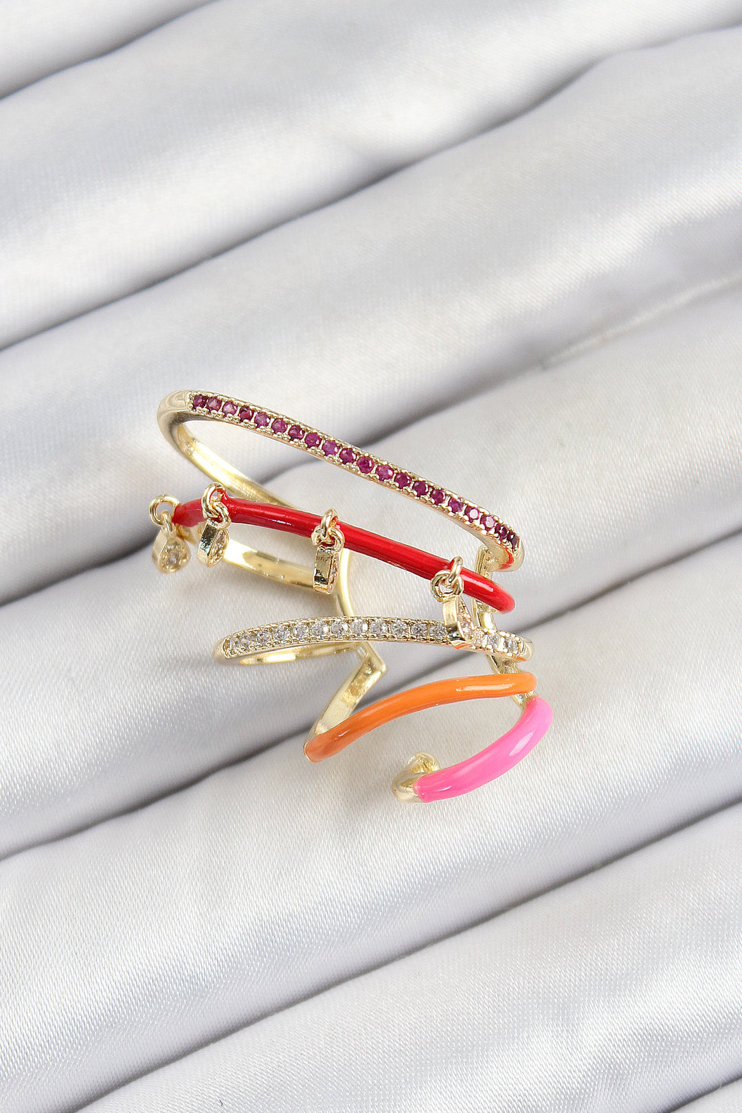 EBJ Rice Zircon Stone Red Orange Pink Compression Right Cartilage Gold Color Women's Earring - Tultepec