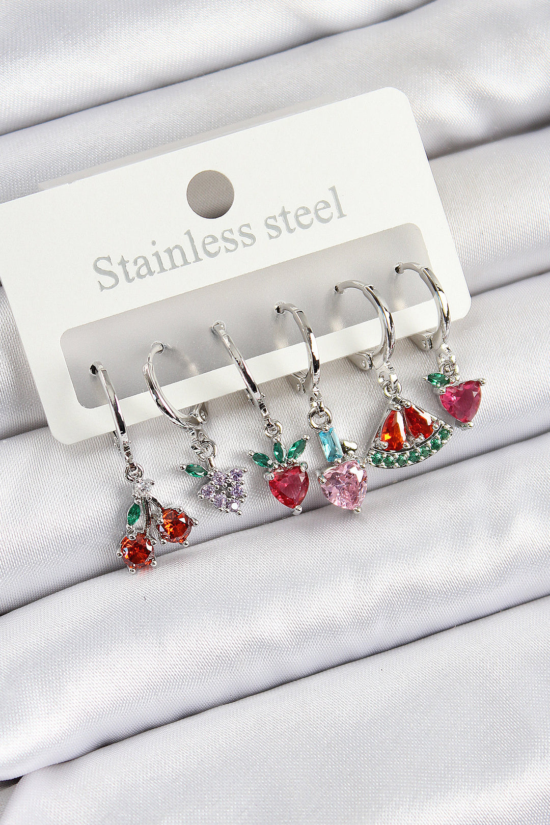 EBJ Rice Zircon Stone Watermelon Clover Heart Compass Mixed Model Silver Color 6-Piece Set Women's Earrings - Cinisello Balsamo
