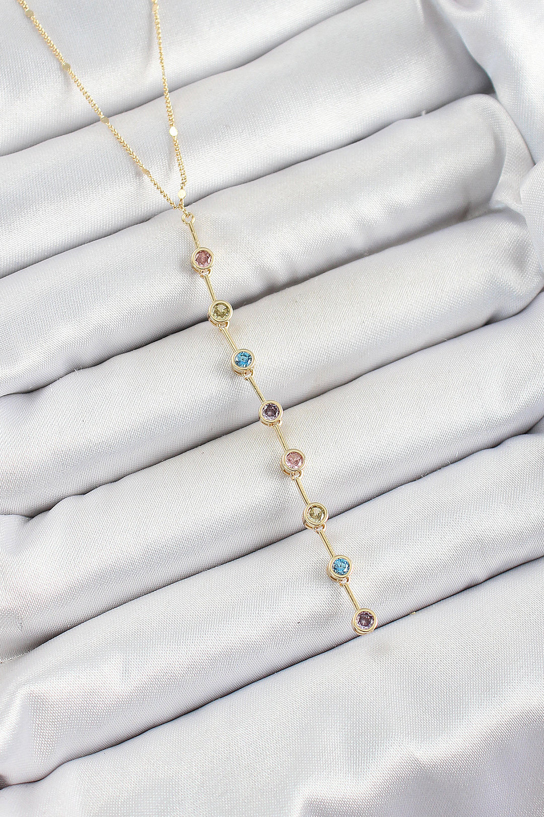 EBJ Y Model Gold Color Women's Necklace with Rice Colored Zircon Stone - Joliette