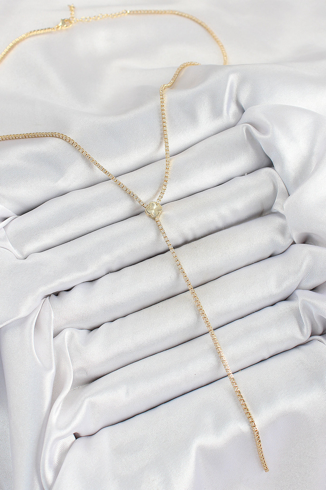 EBJ Rice Zircon Stone Clover Shaped Y Model Gold Color Women's Necklace - Neumünster