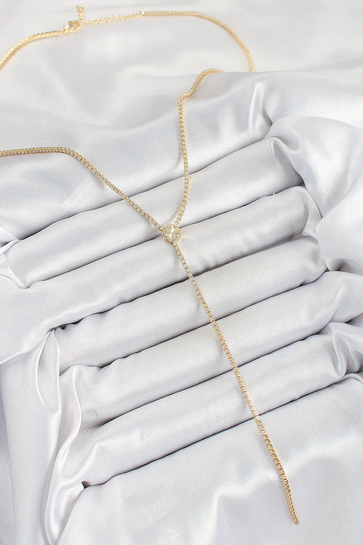 EBJ Rice Zircon Stone Clover Shaped Y Model Gold Color Women's Necklace - Neumünster