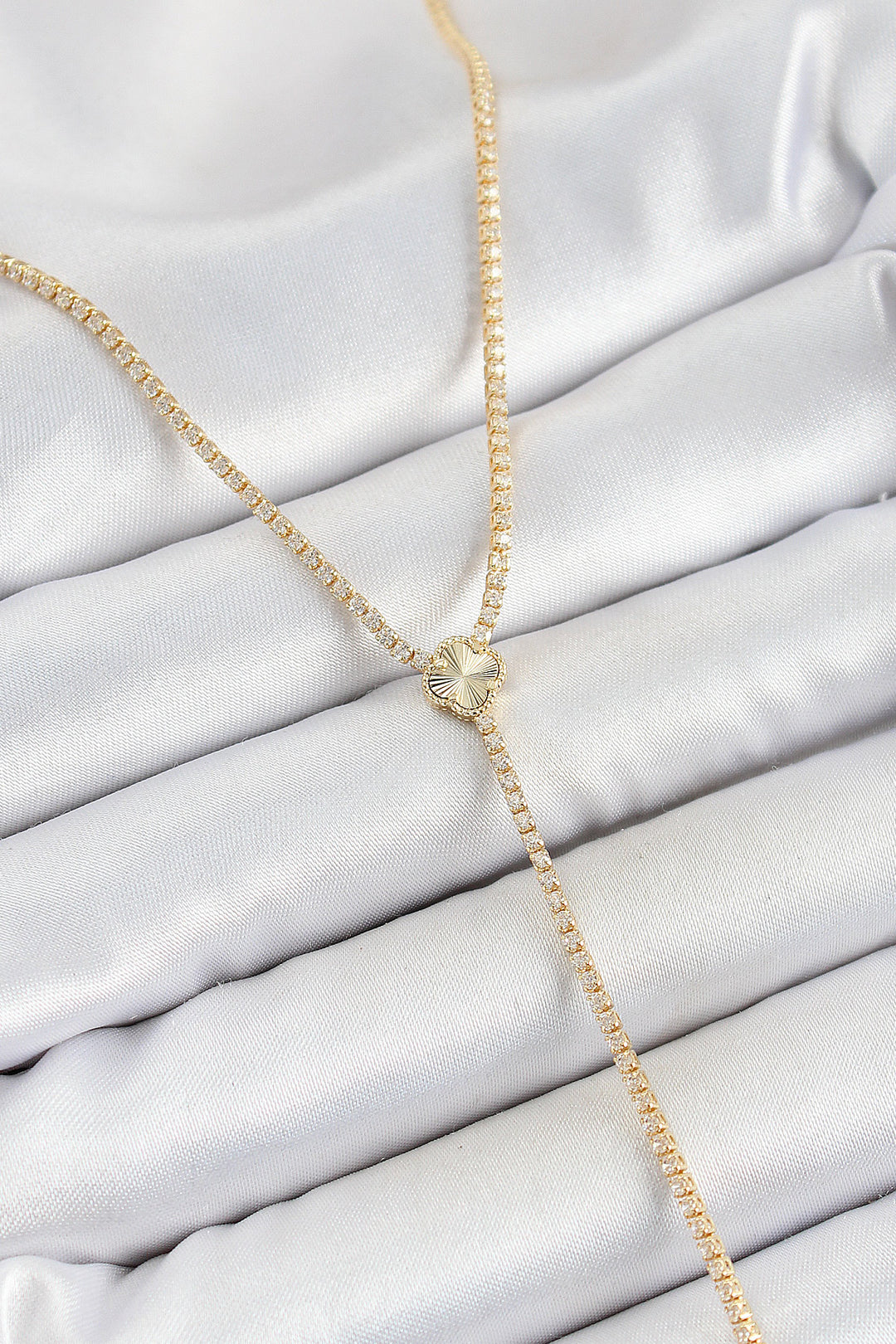 EBJ Rice Zircon Stone Clover Shaped Y Model Gold Color Women's Necklace - Neumünster