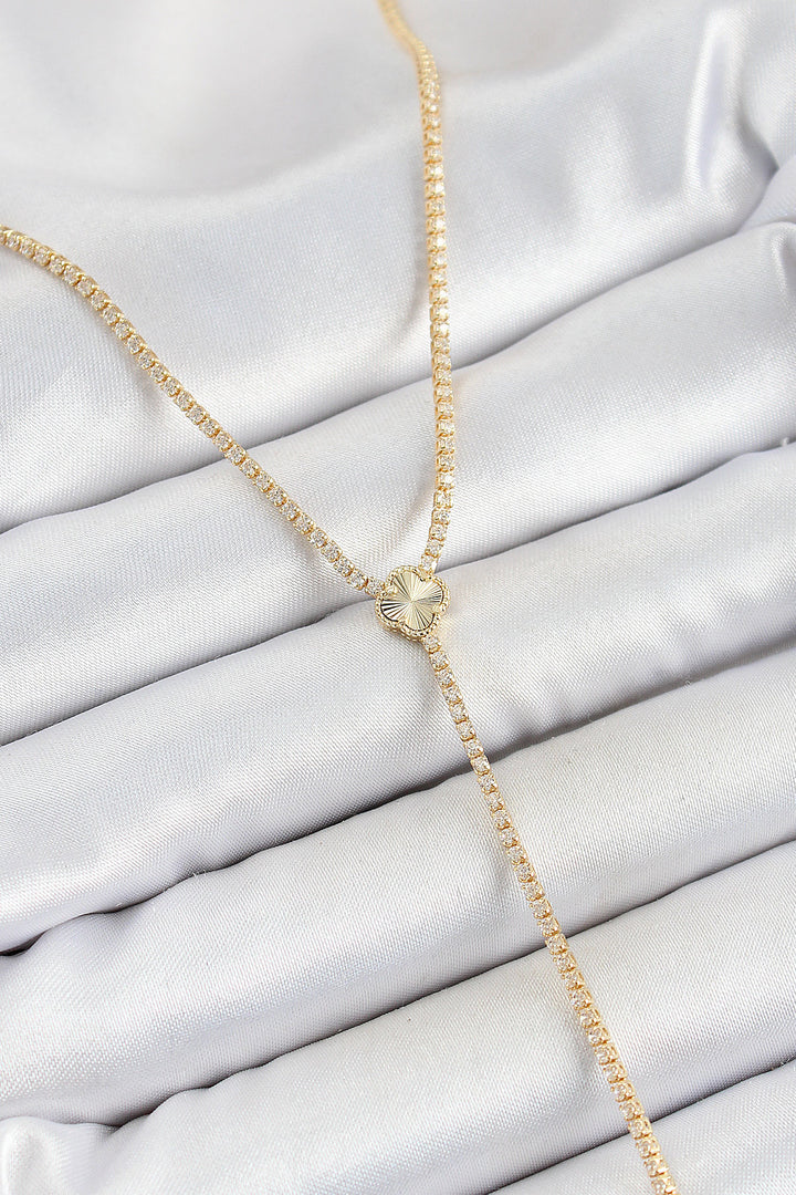 EBJ Rice Zircon Stone Clover Shaped Y Model Gold Color Women's Necklace - Neumünster