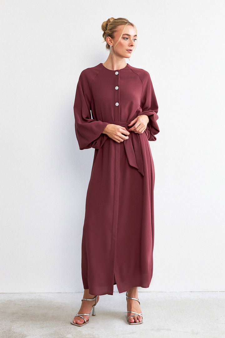 ZRF Women Balloon Sleeve Buttoned Abaya Dress - Rose Pink - Whanganui
