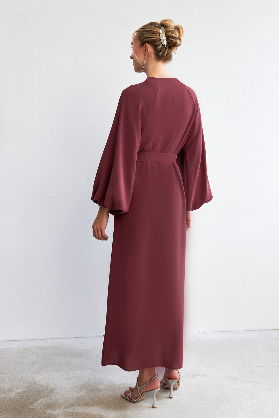 ZRF Women Balloon Sleeve Buttoned Abaya Dress - Rose Pink - Whanganui