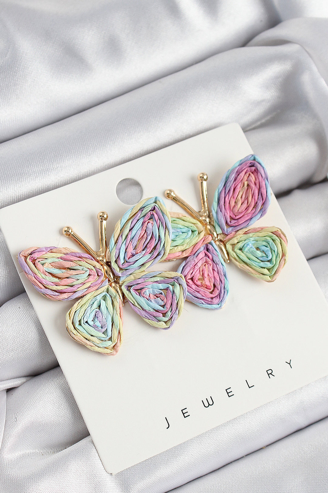 EBJ Rice Rainbow Butterfly Model Gold Color Women's Straw Earrings - Dinslaken