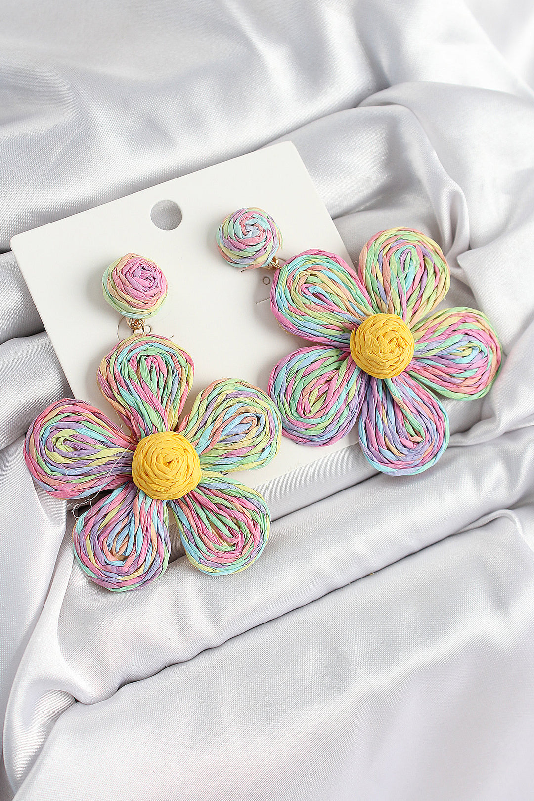 EBJ Rice Rainbow Daisy Model Gold Color Women's Straw Earrings - Kenton