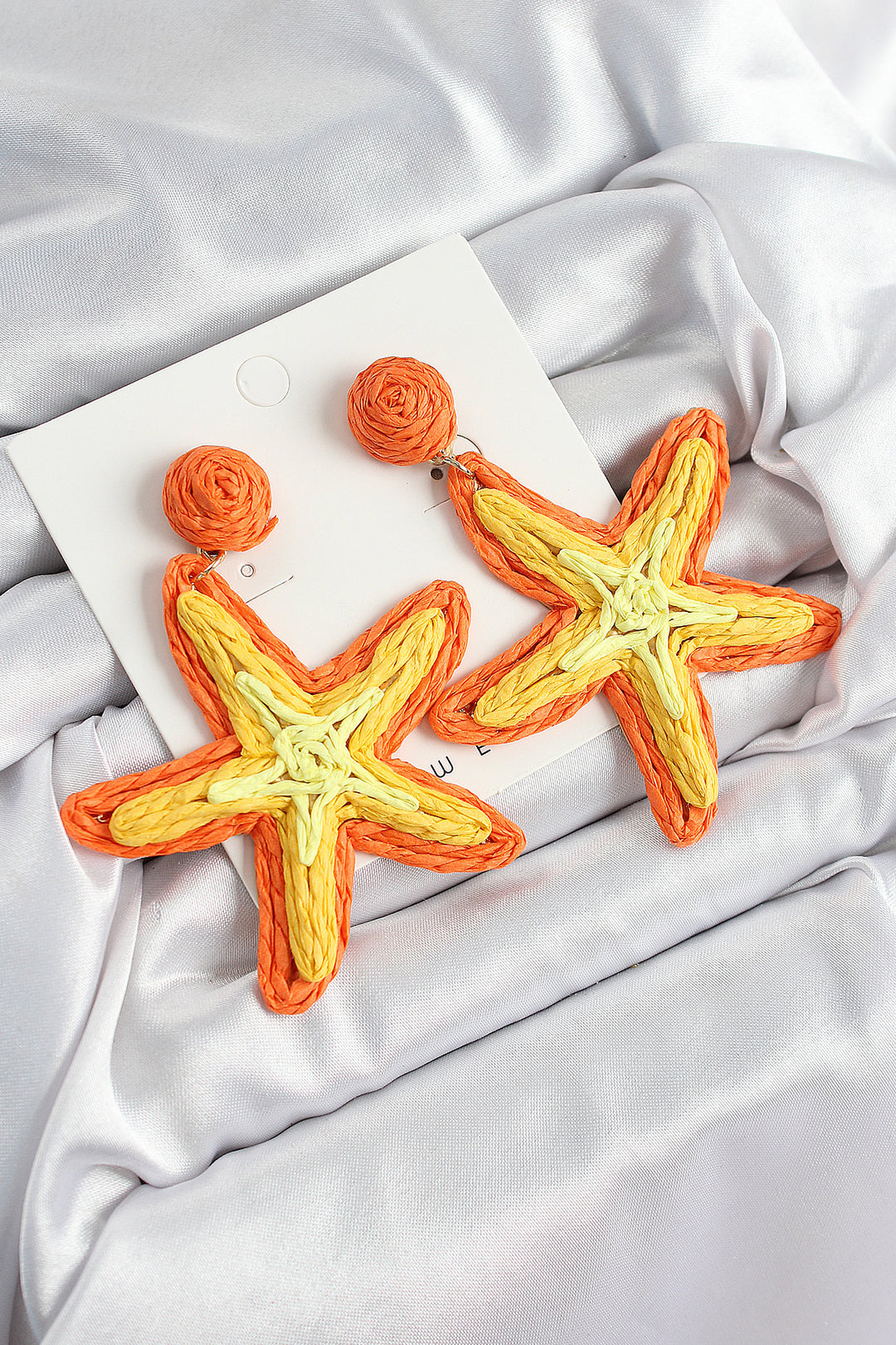 EBJ Rice Orange Starfish Pattern Gold Color Women's Straw Earrings - Hamilton